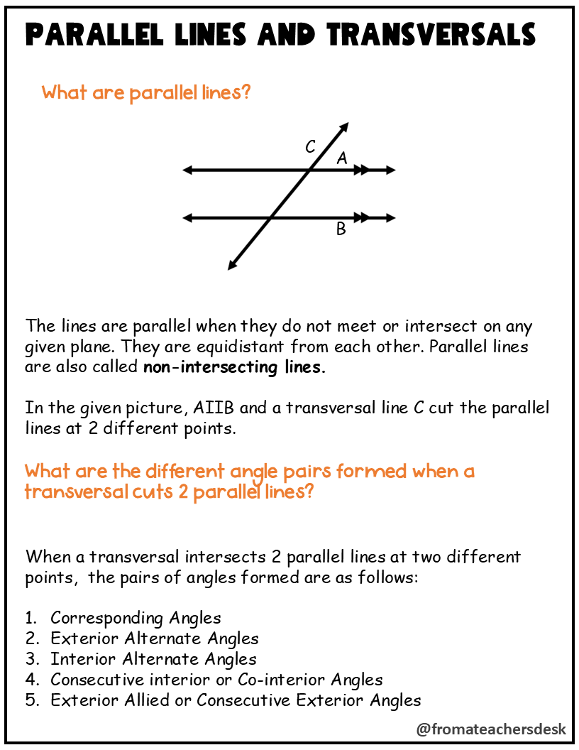Parallel Lines Cut By a Transversal Worksheets & Task Cards - From ...