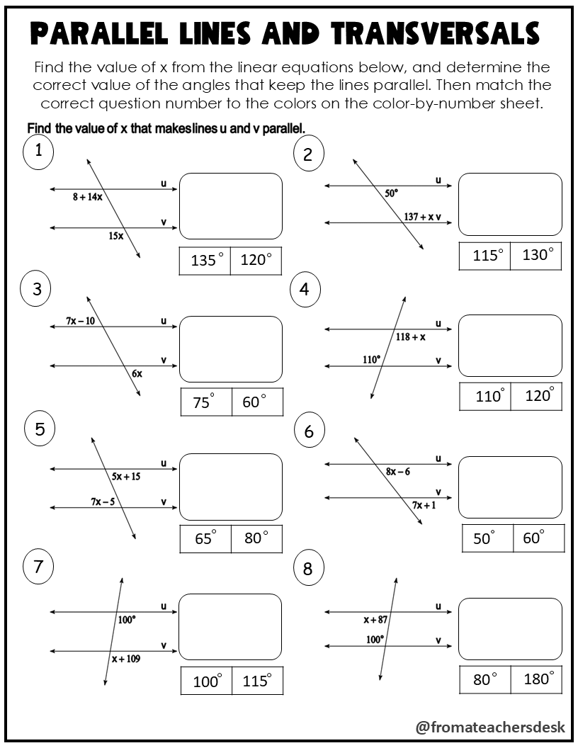 Parallel Lines Cut By a Transversal Worksheets & Task Cards - From ...